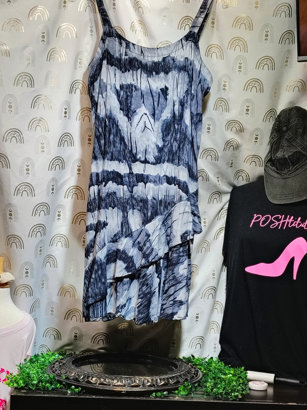 Tie-Dye Asymmetrical Ruffle Skirt in Blue and White